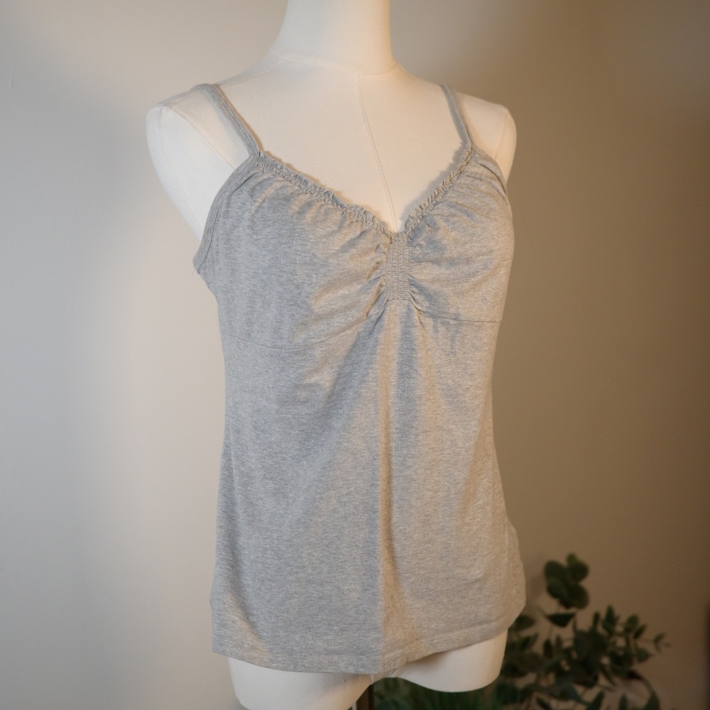New York & Company Comfort Zone Gray Shimmer Cinched Camisole Top Mens Medium